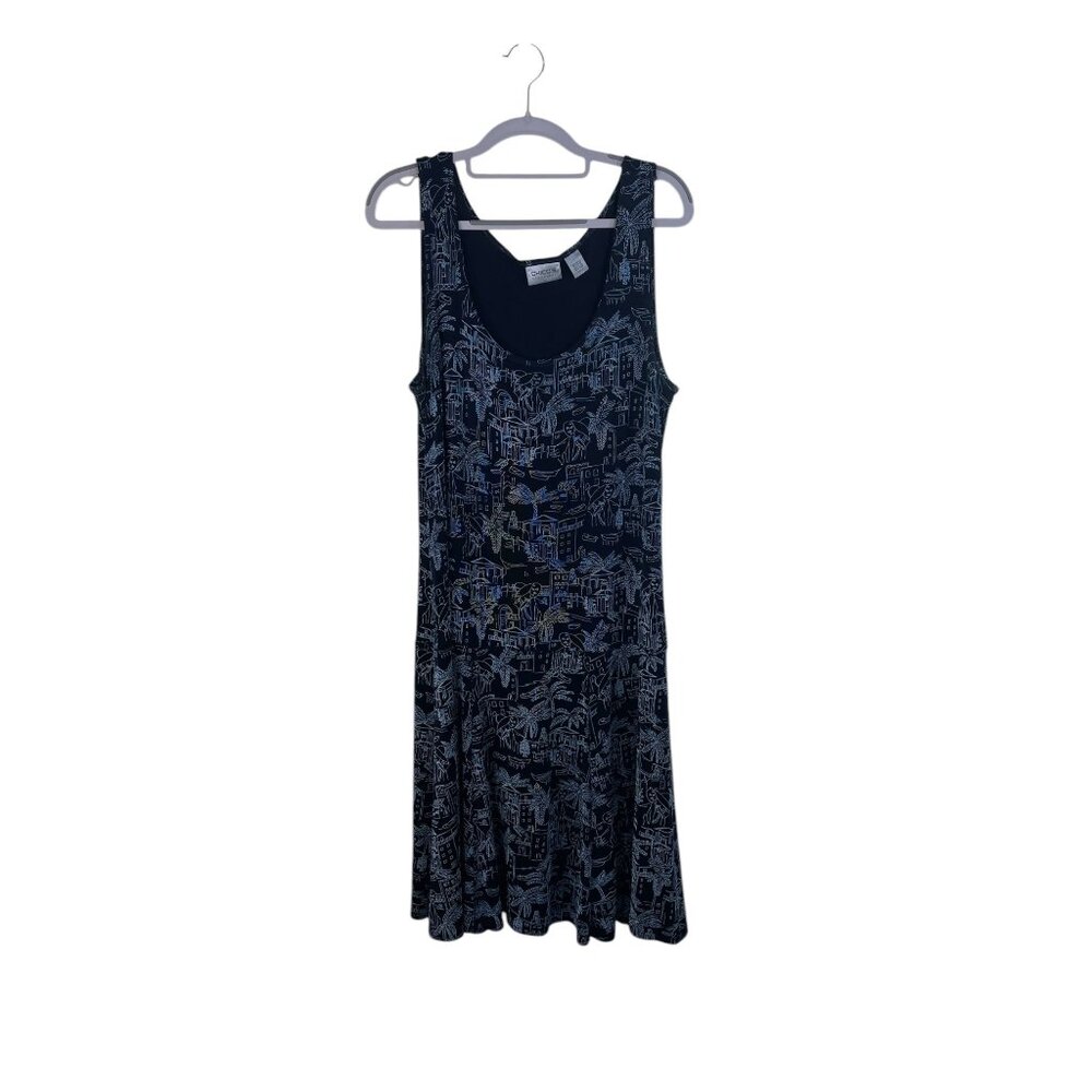 Chicos Travelers Black & White Sleeveless Dress Size 2 Easy Fit